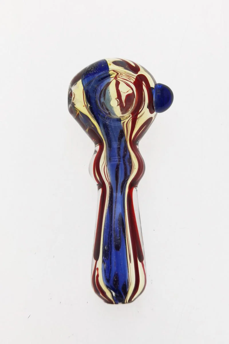 3.50" Dry Spoon Pipe w/ Marble & Multi-Color Ribbon (50g) Carb Hole: Left Side - Image 2