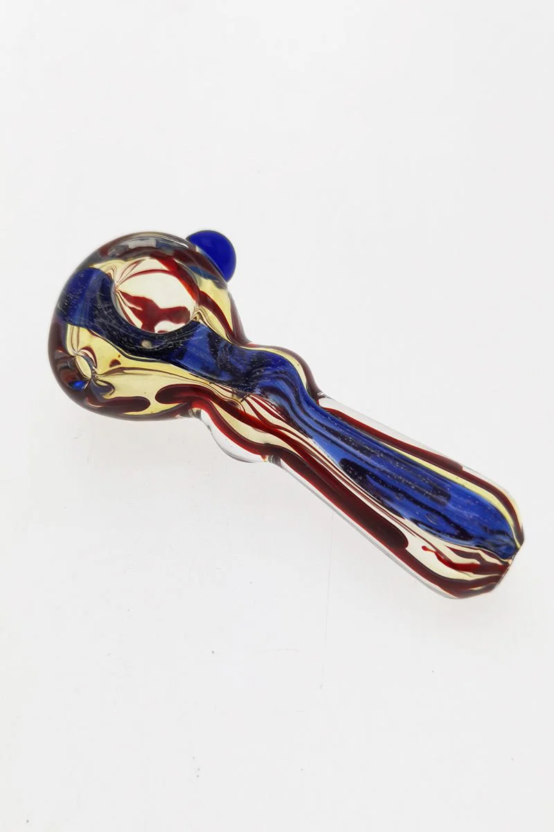 3.50" Dry Spoon Pipe w/ Marble & Multi-Color Ribbon (50g) Carb Hole: Left Side - Image 3