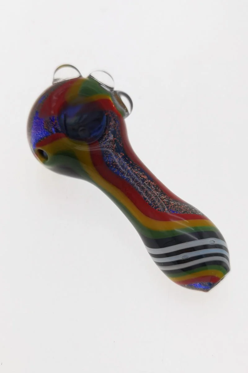 4.00" Dry Spoon Pipe w/ Marbles & Dichro Color Swirl (70g) Carb Hole: Left Side - Image 3