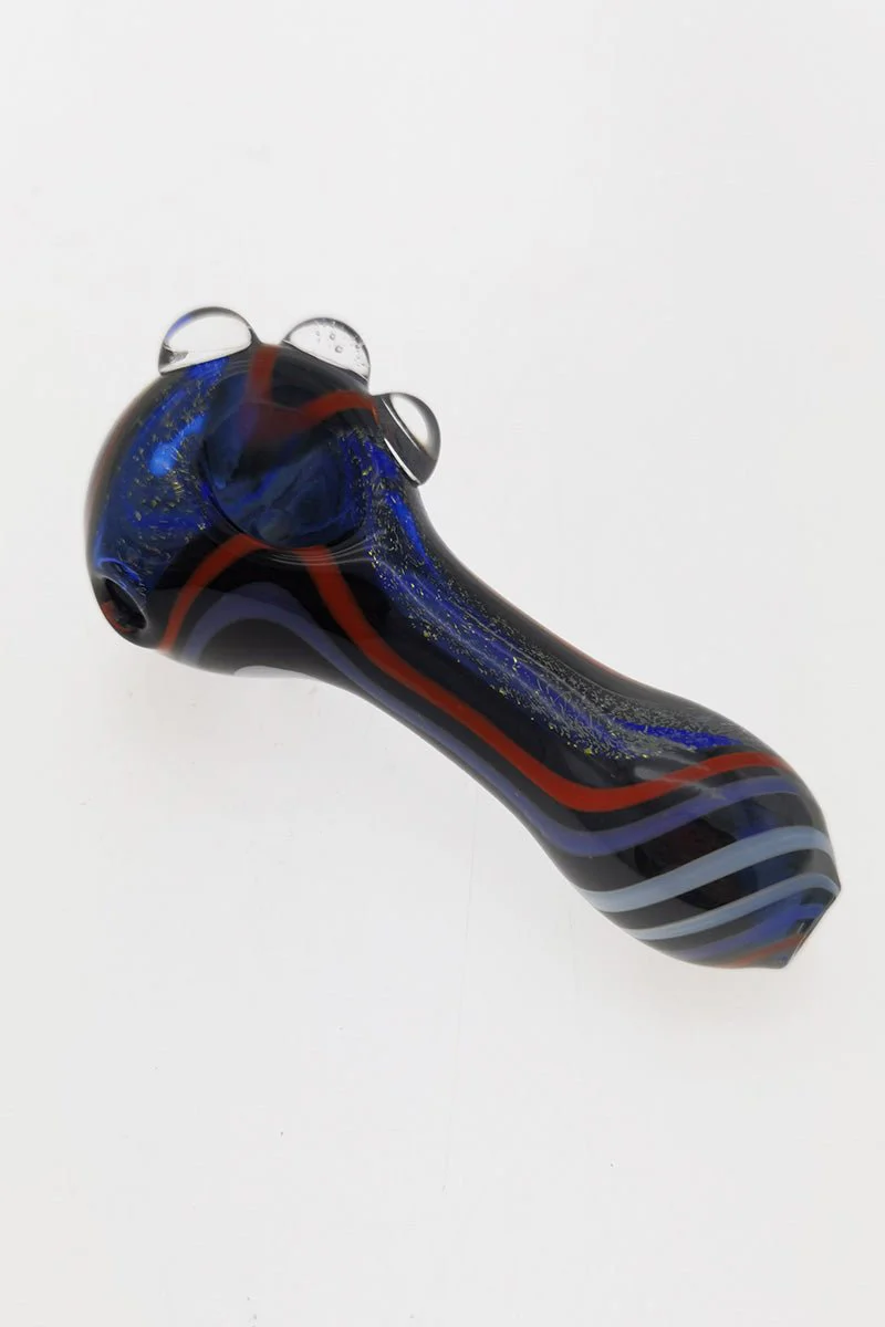 4.00" Dry Spoon Pipe w/ Marbles & Dichro Color Swirl (70g) Carb Hole: Left Side - Image 4