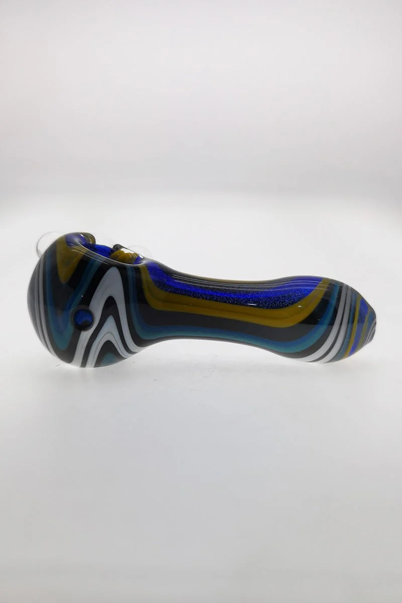 4.00" Dry Spoon Pipe w/ Marbles & Dichro Color Swirl (70g) Carb Hole: Left Side - Image 5