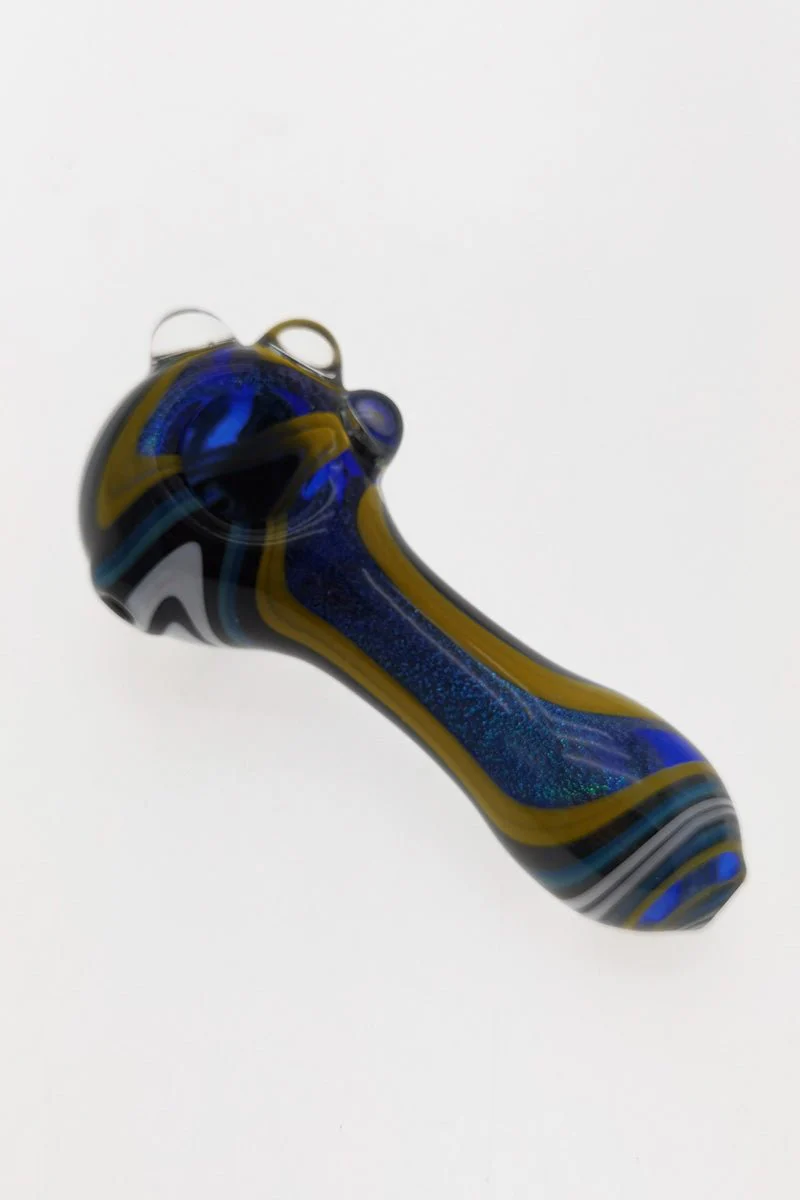 4.00" Dry Spoon Pipe w/ Marbles & Dichro Color Swirl (70g) Carb Hole: Left Side - Image 7