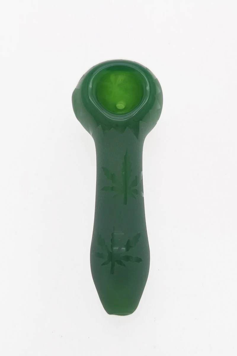 4.25" Dry Spoon Pipe w/ Sandblasted Leaf Pattern (60g) Carb Hole: Left Side - Image 3