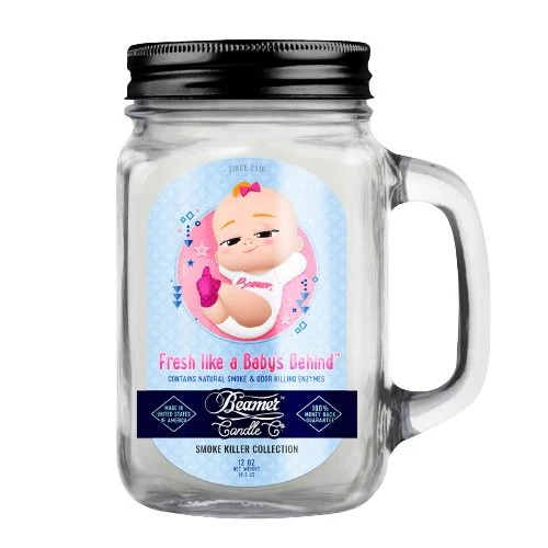 Beamer - Candle - 12oz Glass Mason Jar - W/Handle & Metal Lid