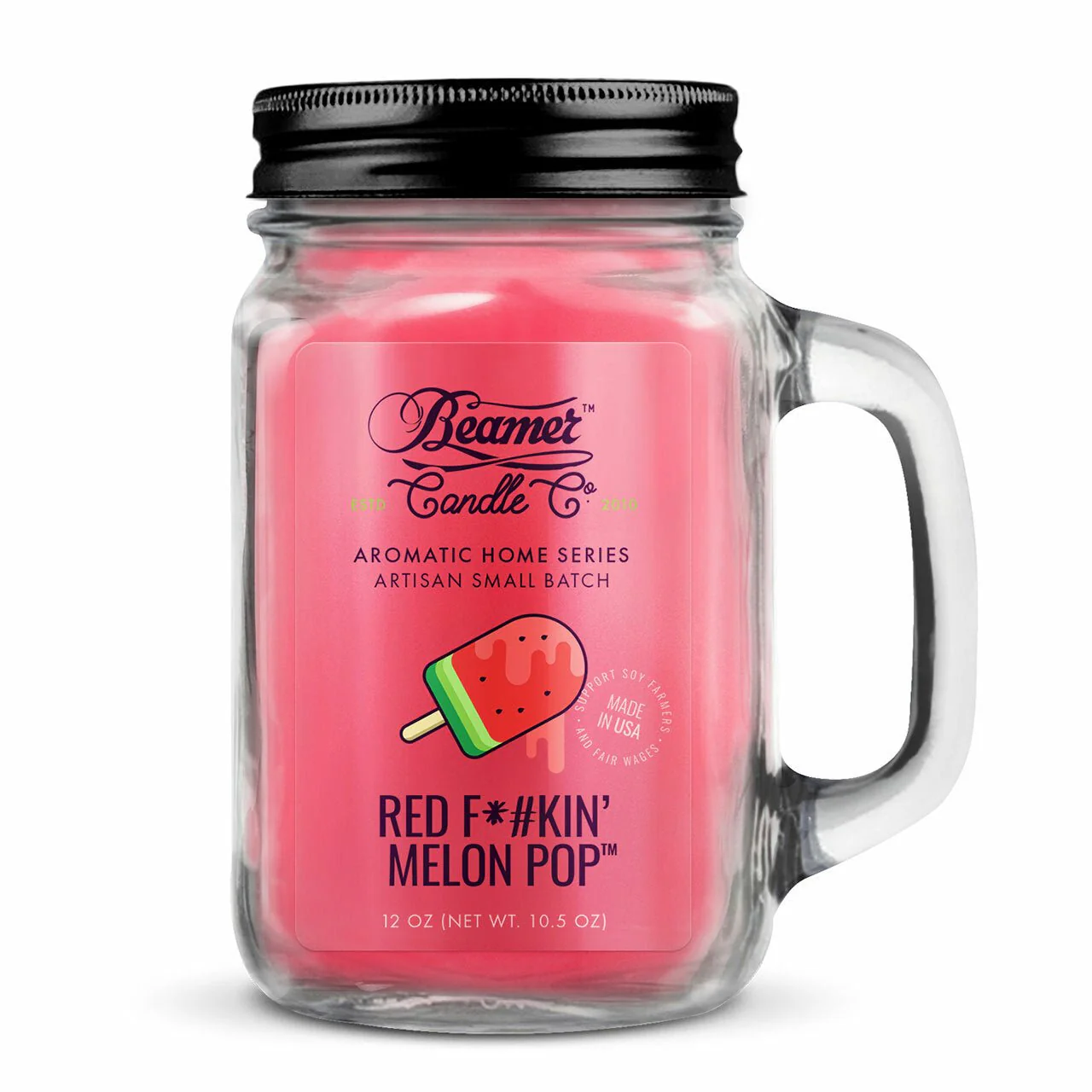 Beamer - Candle - 12oz Glass Mason Jar - W/Handle & Metal Lid - Image 7