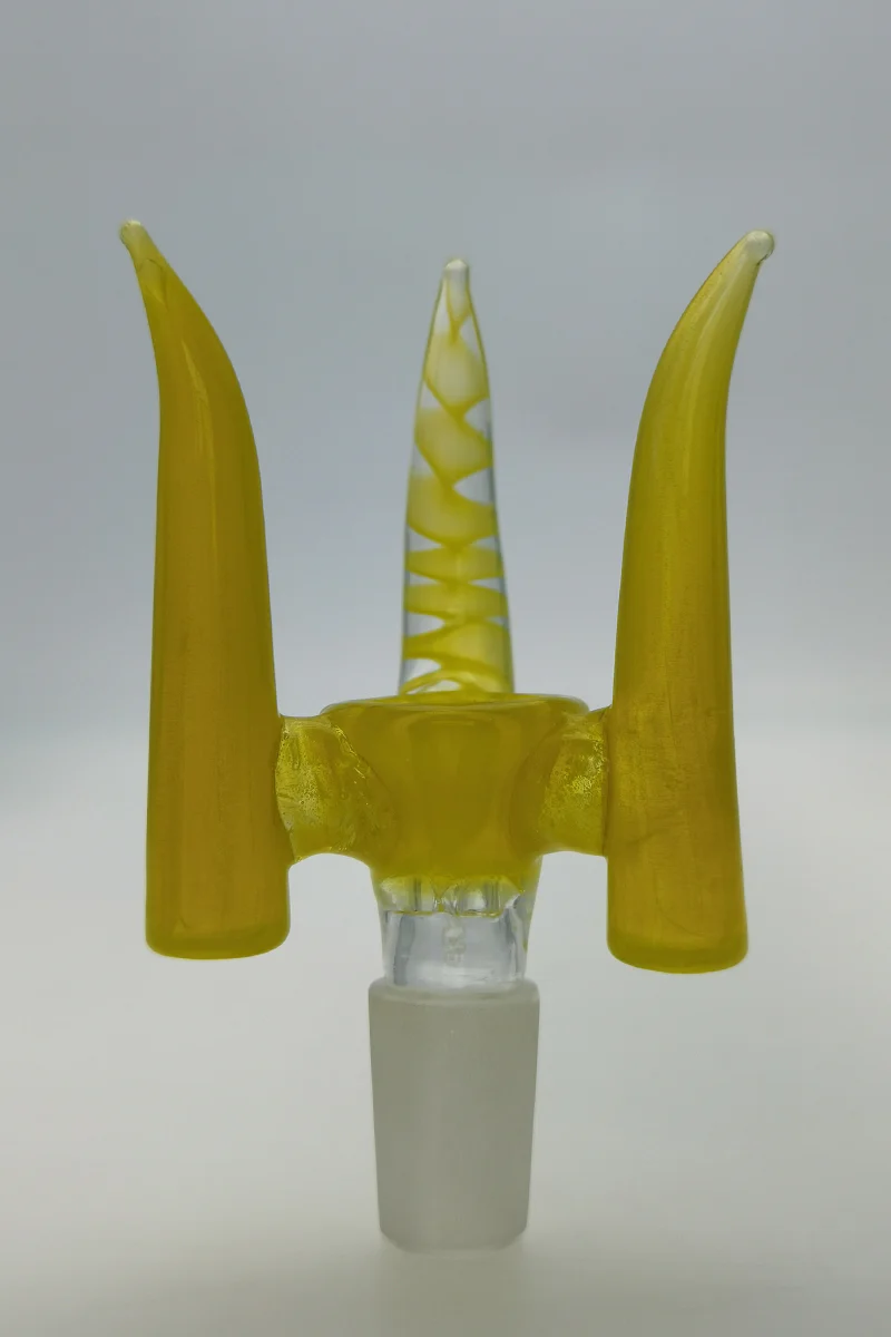 (CMTO) TAG - 4 Hole Disc Screen Bong Slide Bowl Piece with Inverted Triple Horn Handle - Image 2