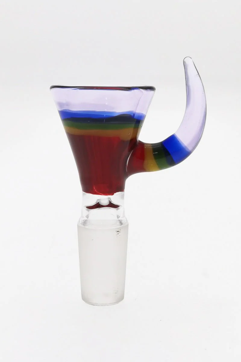 Single Hole Bong Slide Bowl Piece w/ Multi-Color Horn Handle