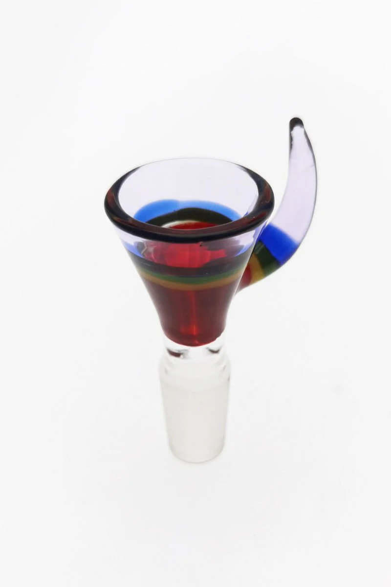 Single Hole Bong Slide Bowl Piece w/ Multi-Color Horn Handle - Image 3