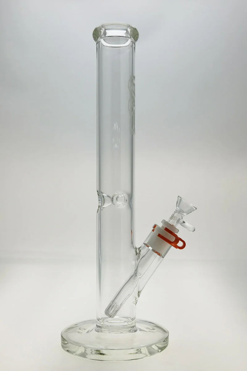 TAG - 16" Straight Tube Bong 50x5MM - 18/14MM Downstem (4.00") Wavy Sandblasted Logo - Clear .01