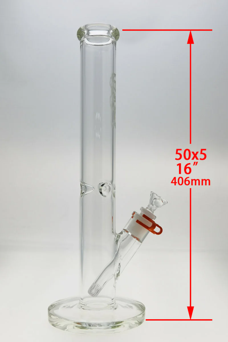 TAG - 16" Straight Tube Bong 50x5MM - 18/14MM Downstem (4.00") Wavy Sandblasted Logo - Clear .01 - Image 21