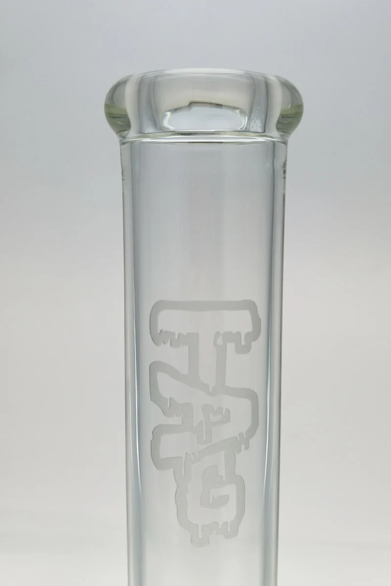 TAG - 16" Straight Tube Bong 50x5MM - 18/14MM Downstem (4.00") Wavy Sandblasted Logo - Clear .01 - Image 8