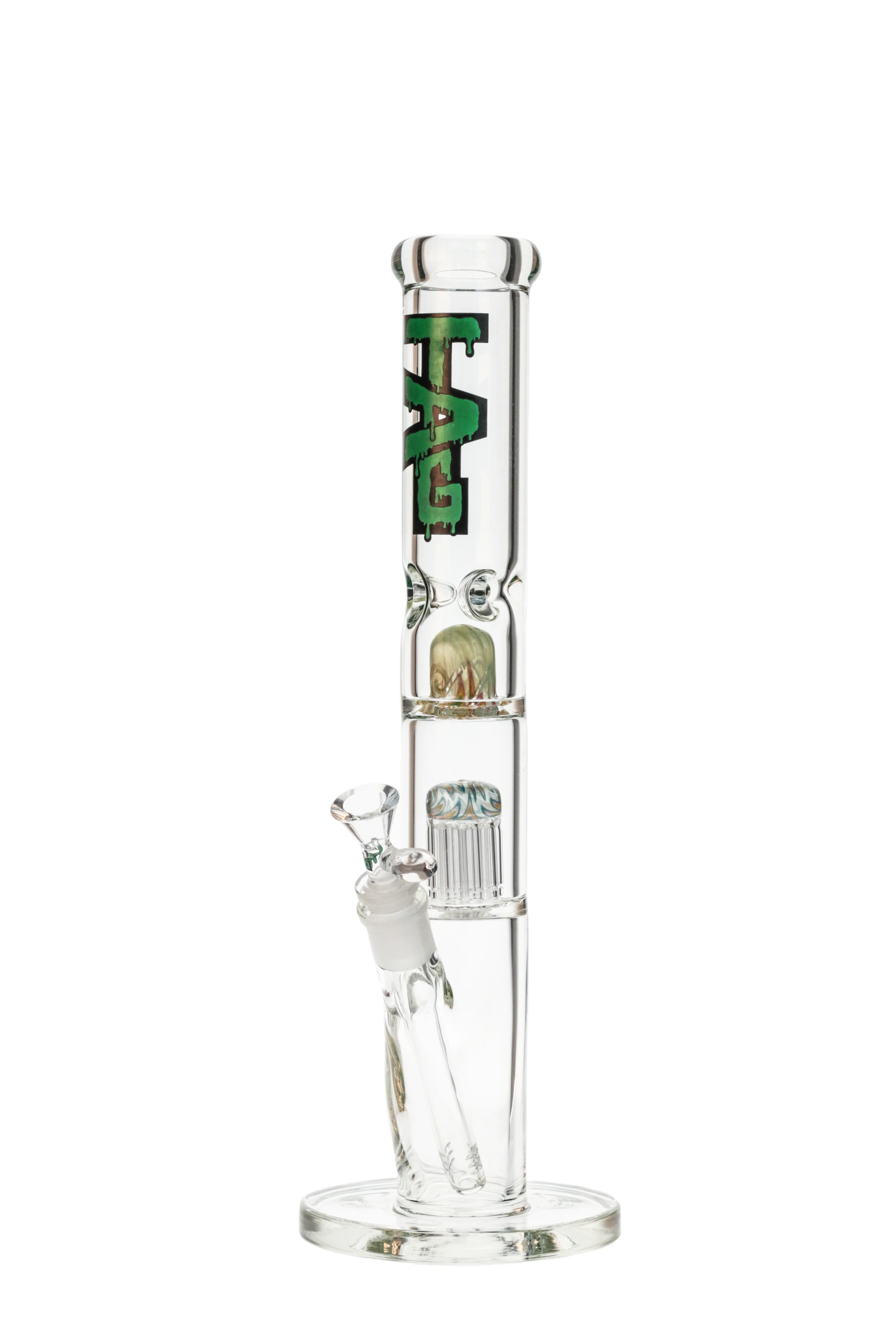 TAG - 16" Fixed 10 Arm Tree Straight Tube Bong w/ Dome Splashguard 50x7MM - 18/14MM Downstem (3.75") - Image 2