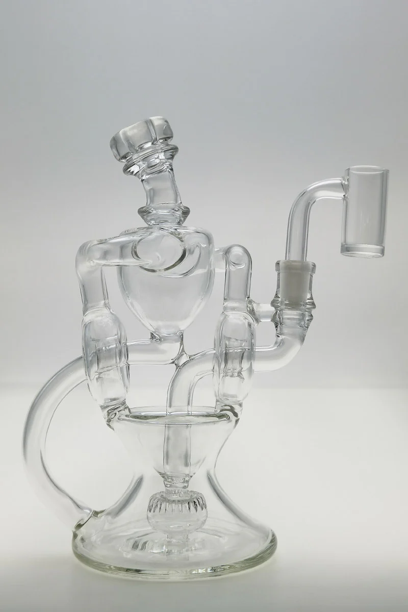 TAG - 8" Twin Arm Super Slit Donut Wormhole Recycler Dab Rig with Bellow Base (10MM Female)