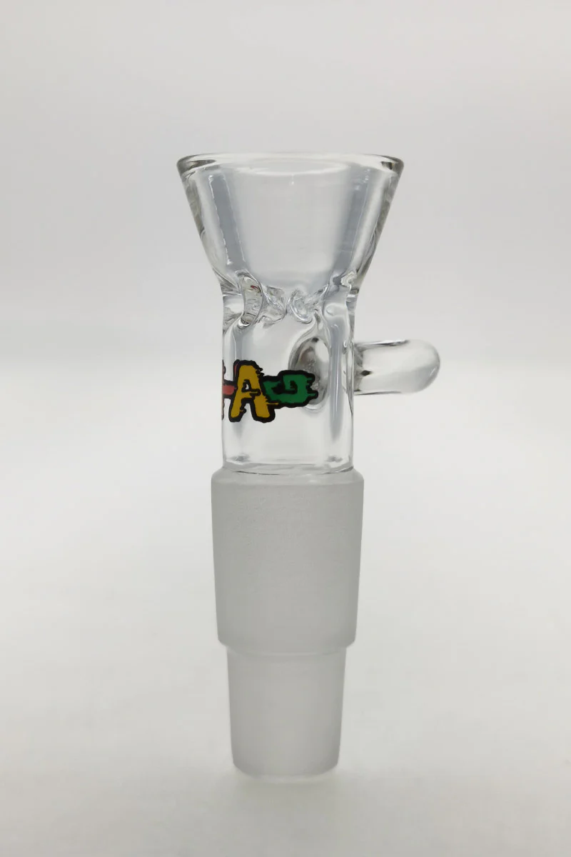 TAG - Multi Fitting Bong Slide Bowl Piece - 14MM + 18MM Male with Pinched Screen and Handle