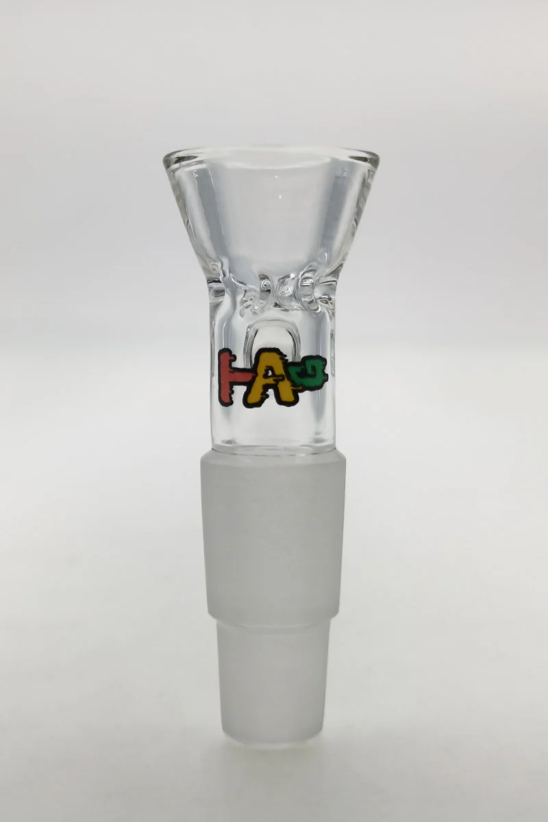 TAG - Multi Fitting Bong Slide Bowl Piece - 14MM + 18MM Male with Pinched Screen and Handle - Image 4
