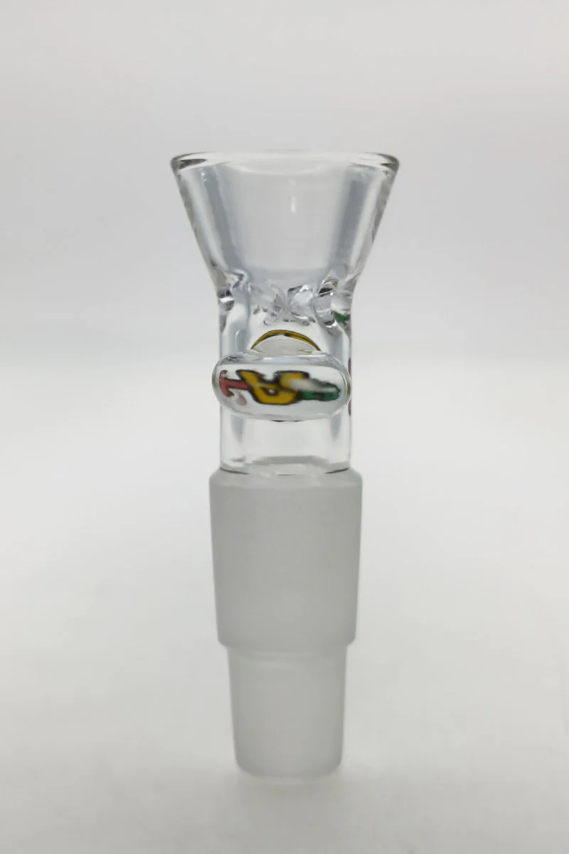 TAG - Multi Fitting Bong Slide Bowl Piece - 14MM + 18MM Male with Pinched Screen and Handle - Image 6